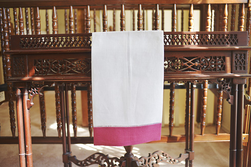 White Hemstitch Guest Towel with Pink Flambe